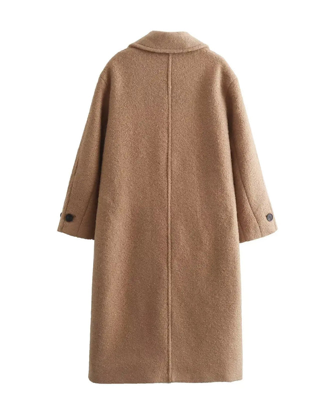 Women's Long Warm Coat with Button Closure, Thick Insulation & Turn-Down Collar
