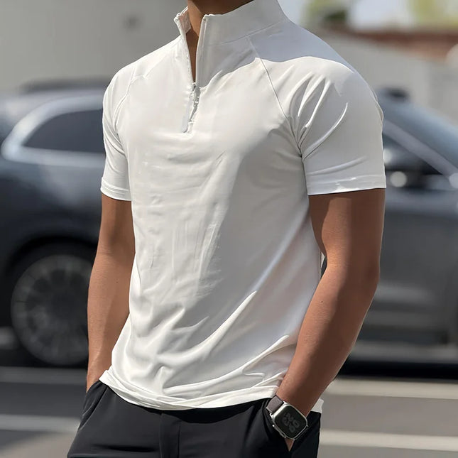 Men's Slim Fit Quick-Dry Zip Neck T-Shirt