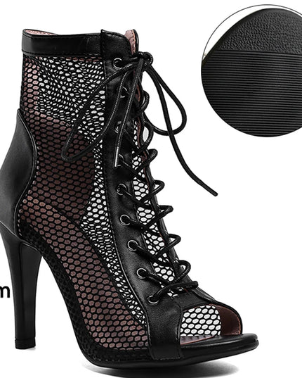 Womens Lace-up Hollow Mesh Heels