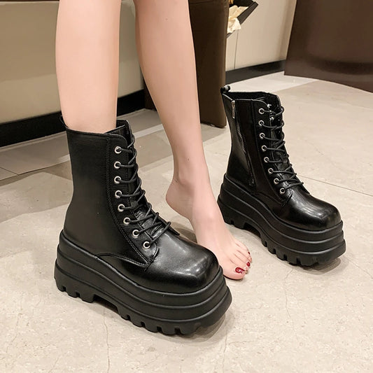 Women's Short Boots with Side Zipper & Thick Sole – Stylish Heightening Ankle Boots for Women