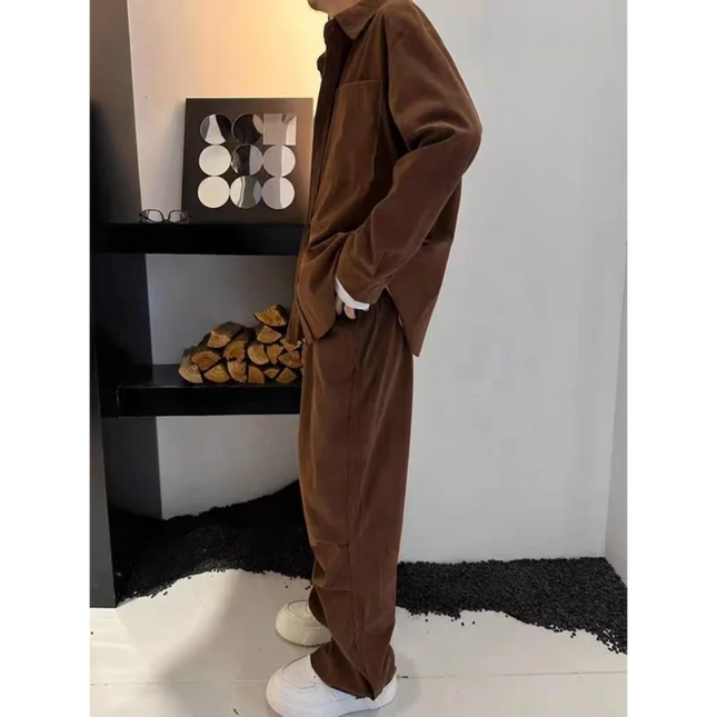 Unisex Casual Loose-Fit All-Occasion Breathable Two-Piece Shirt and Pants Suit