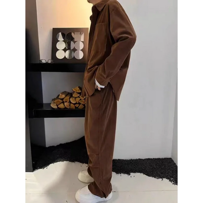 Unisex Casual Loose-Fit All-Occasion Breathable Two-Piece Shirt and Pants Suit