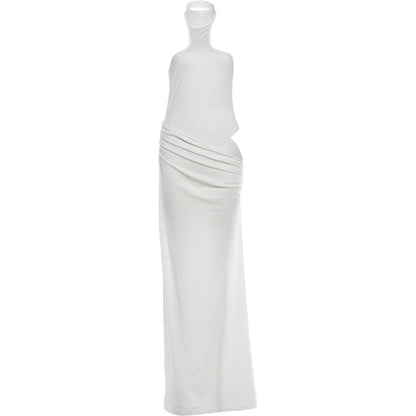 Women's Turtleneck Dress - Backless, Ruched, Sleeveless