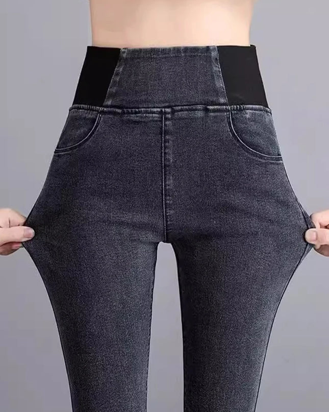 Women's High-Waisted Slim Fit Vintage Denim Jeans with Stretch