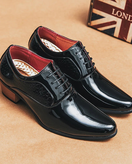 Luxury Black Leather Men's High Heel Shoe