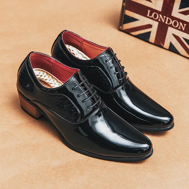 Luxury Black Leather Men's High Heel Shoe
