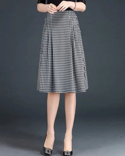 Women's Vintage Plaid Skirt with Elastic Waist - Classic & Stylish Women's Skirt