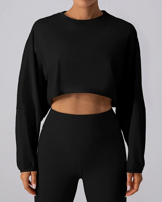 Women's Long Sleeve Sports Crop Top - Loose Fit Athletic Sweater
