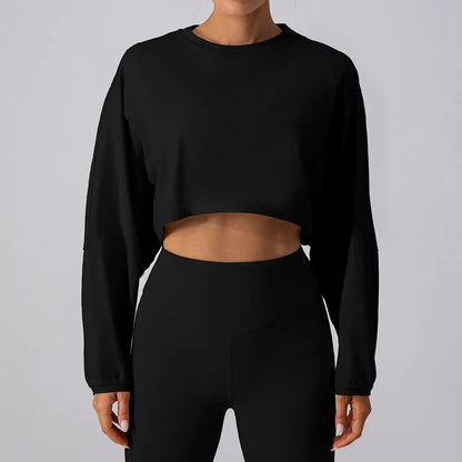 Women's Long Sleeve Sports Crop Top - Loose Fit Athletic Sweater
