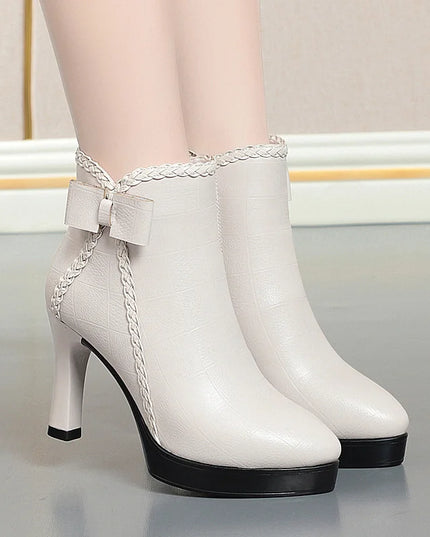 Velvet Stiletto Heel Ankle Boots for Women with Platform and Pointed Toe