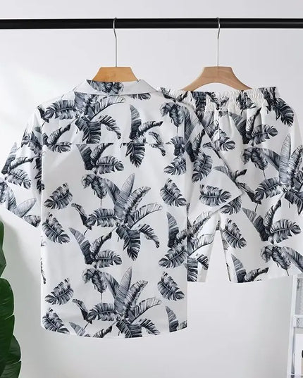 Men's Two-Piece Loose Fit Tie-Dye Striped Shirt and Shorts Set