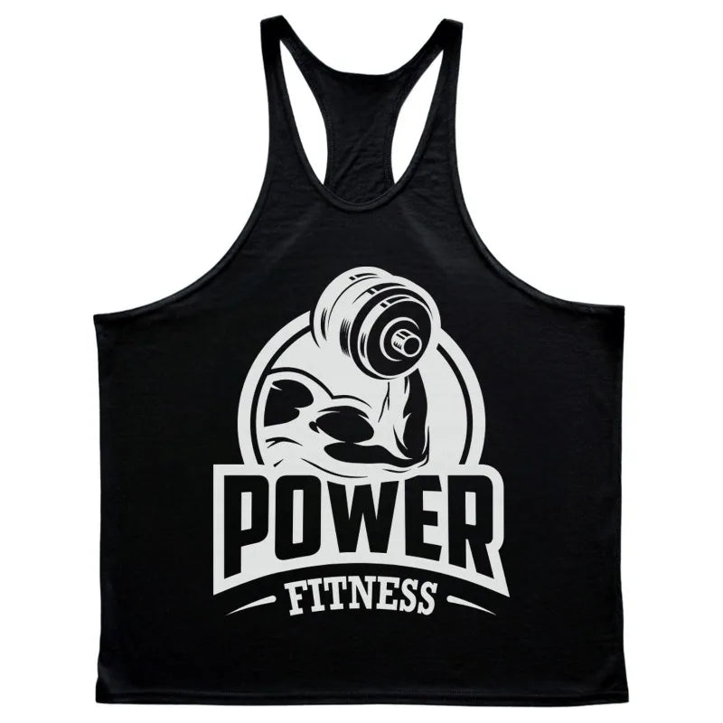 Men's Power Fitness Printed Cotton Stringer Tank Top
