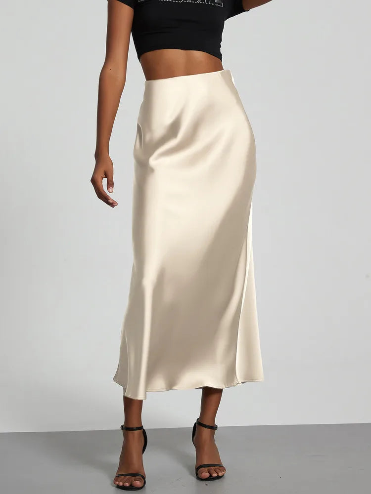 Women's Sophisticated High-Waisted Satin Maxi Skirt