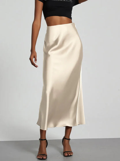 Women's Sophisticated High-Waisted Satin Maxi Skirt