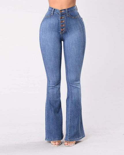 Women's High Waist Bootcut Jeans with Skinny Fit and Hip-Lifting Design