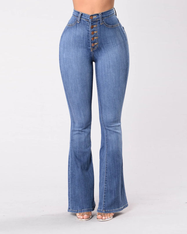 Women's High Waist Bootcut Jeans with Skinny Fit and Hip-Lifting Design