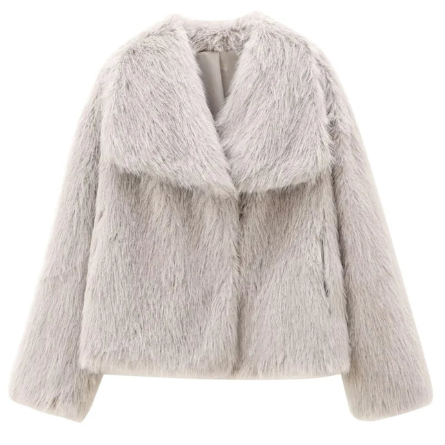 Women’s Plush Faux Fur Crop Jacket - Long Sleeve Stylish Coat