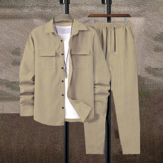 Men's Corduroy 2-Piece Shirt and Pants Set | Long Sleeve Button-Front Casual Outfit for Men