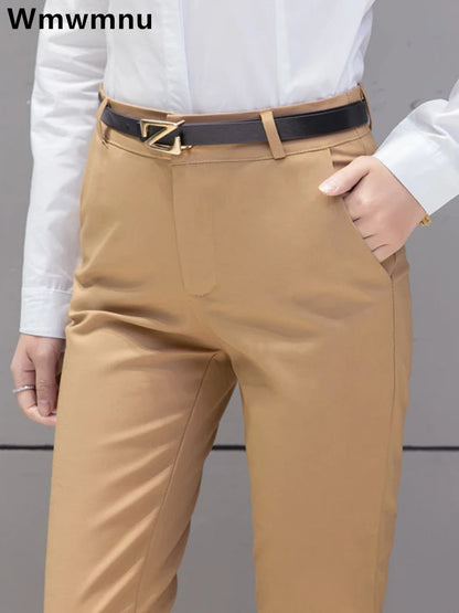 Women's High Waist Slim Slimming Skinny Pencil Pants - Elastic Ankle-Length Trousers