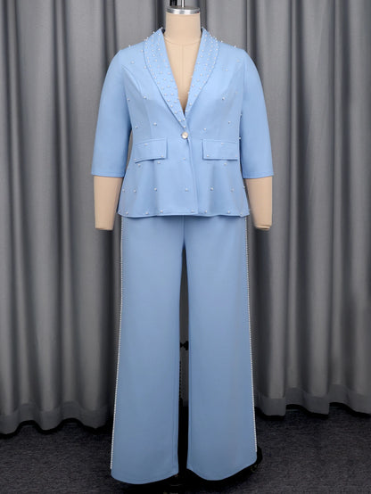 Elegant Women's Two-Piece Blazer and High-Waist Pants Set