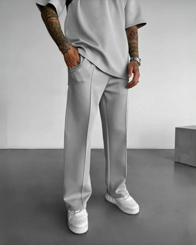 Men's Casual Pants with Single-Line Pleats and Elastic Drawstring Waist