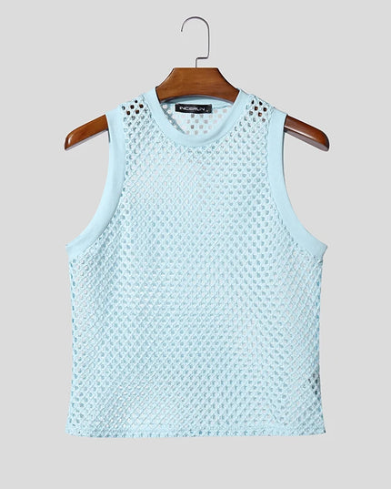 Incerun Men's Mesh Hollow Out O-Neck Tank Top