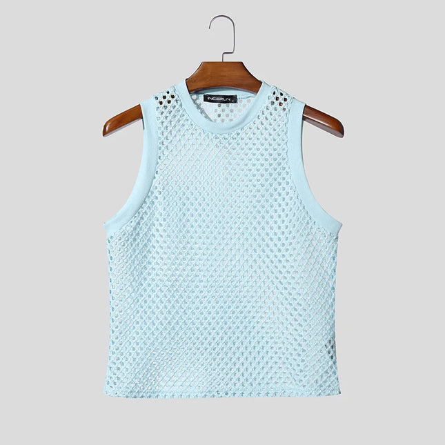 Incerun Men's Mesh Hollow Out O-Neck Tank Top