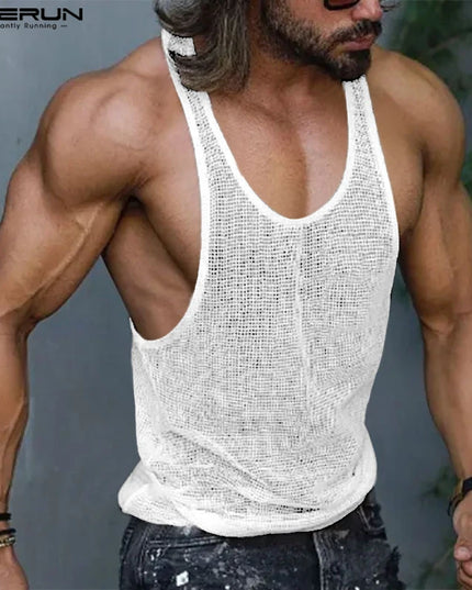 INCERUN Men's Transparent Mesh Tank Top