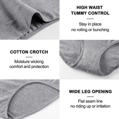 4-Piece Women's High-Waisted Tummy Control Underwear Cotton Soft Stretch Briefs