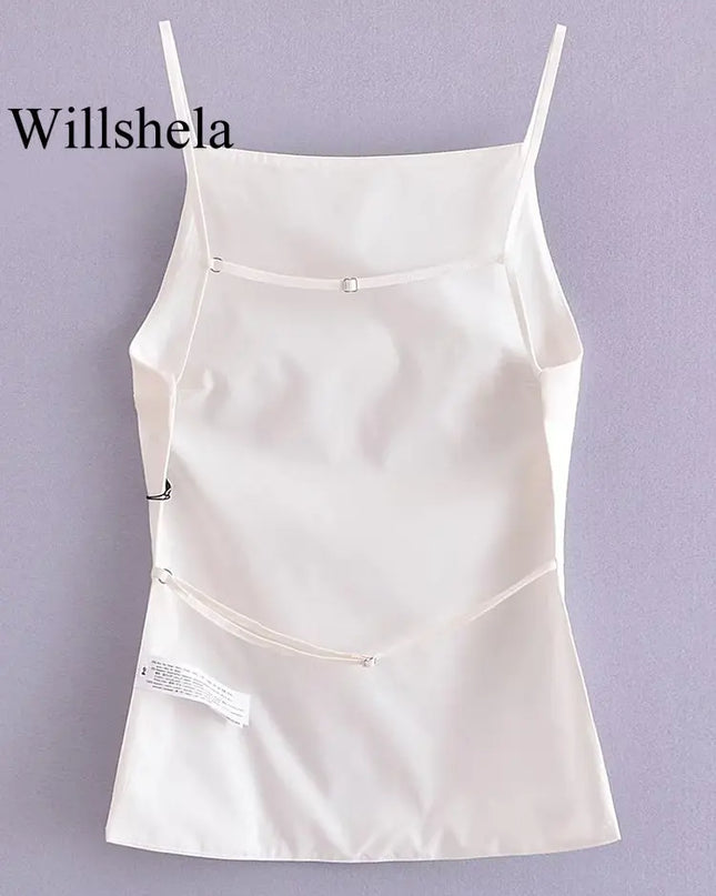 Women's Lace-Up Backless Camisole with Vintage Style, Thin Straps, and Square Collar