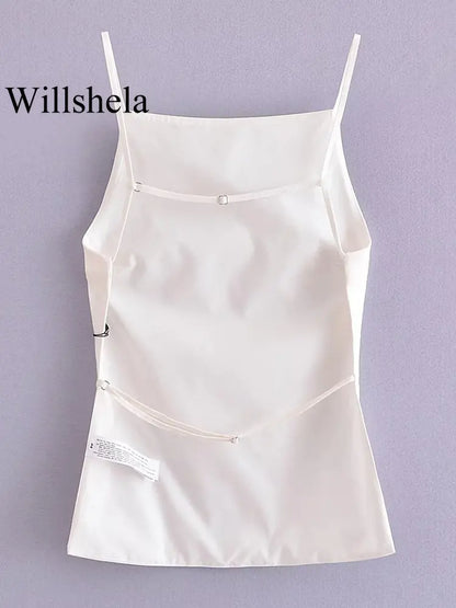 Women's Lace-Up Backless Camisole with Vintage Style, Thin Straps, and Square Collar