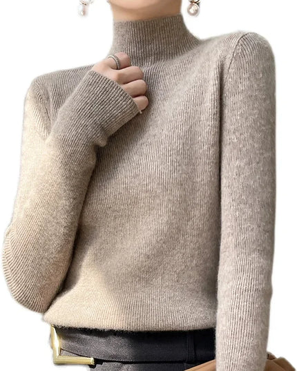 Ribbed Neck Sweater for Women - Fitted Knitted Pullovers