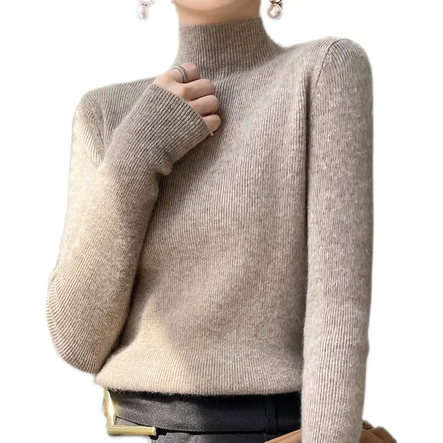 Ribbed Neck Sweater for Women - Fitted Knitted Pullovers