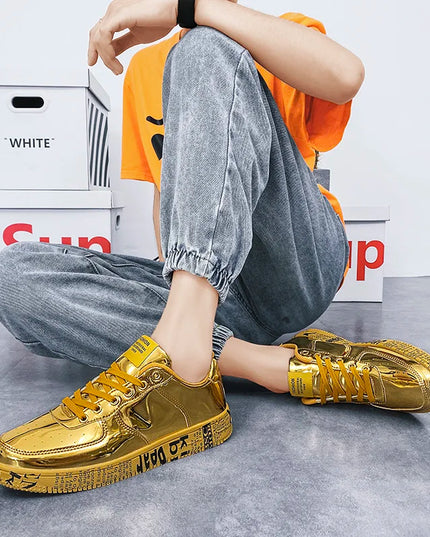 Premium Glossy Lace-Up Sneakers for Men