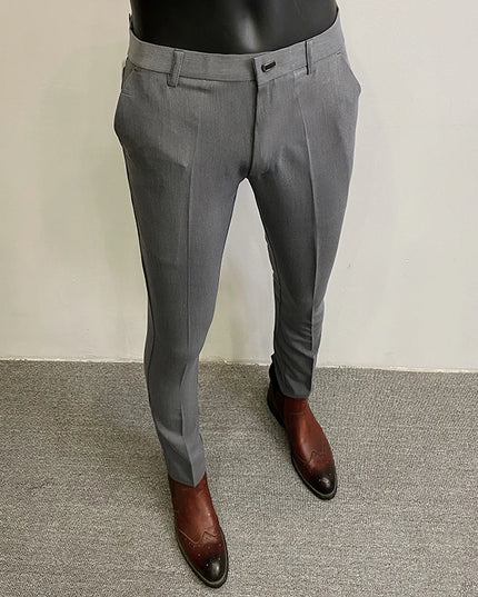 Men's Slim Fit Elastic Formal Dress Pants - Comfortable & Stylish Business Trousers