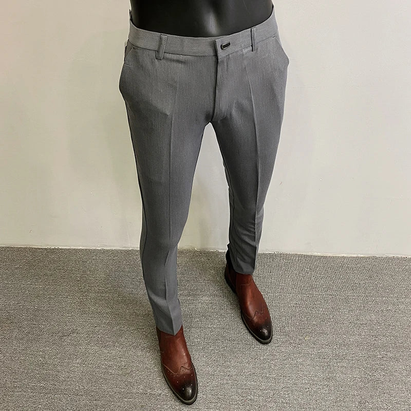 Men's Slim Fit Elastic Formal Dress Pants - Comfortable & Stylish Business Trousers