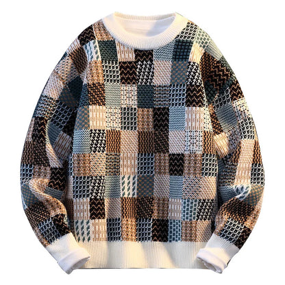 Men's Plaid Pullover Sweater - Casual Loose Fit Knitted Sweater for Men