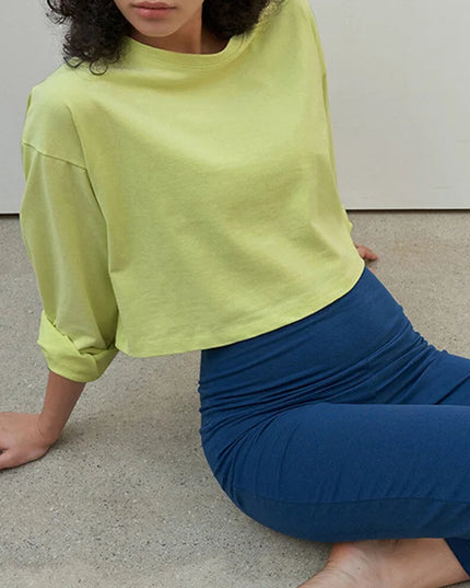 Women's Cotton Casual Long-Sleeved Cropped Loose Sweater