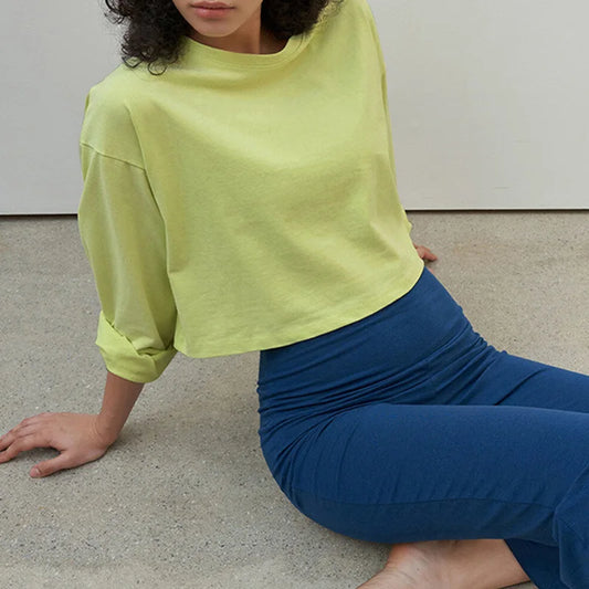 Women's Cotton Casual Long-Sleeved Cropped Loose Sweater
