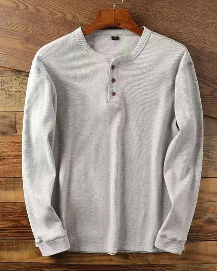 Slim Fit Men's Henley Long Sleeve Shirt – Breathable Cotton, Half Button Design