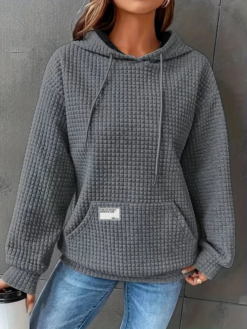 Women's Waffle Knit Hoodie Sweater - Loose Fit & Cozy Casual Sweatshirt