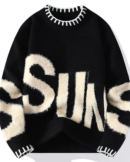 Men's Casual Knitted Loose Fit Jacquard Sweater