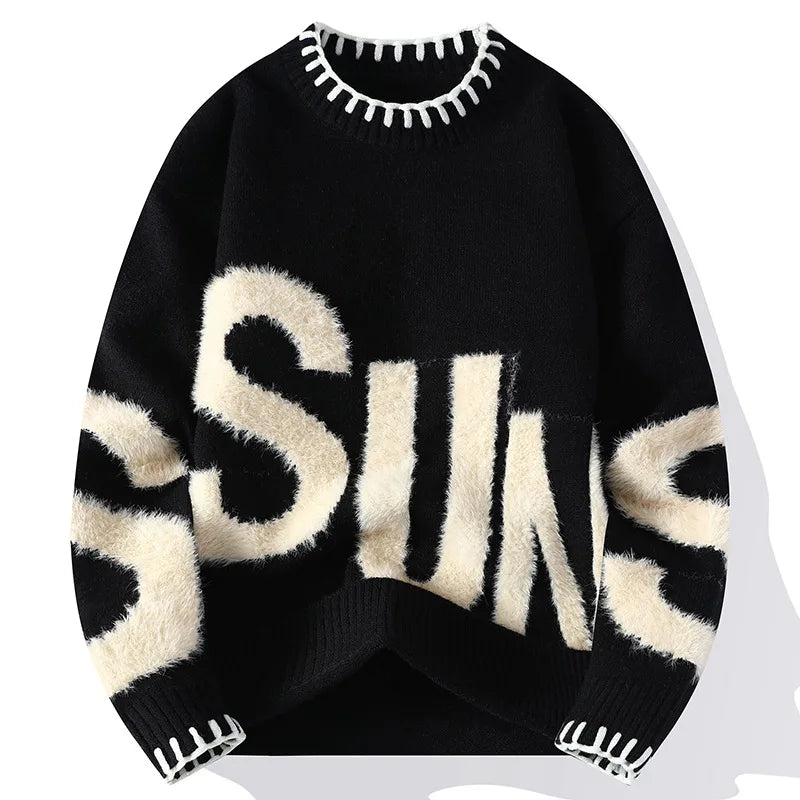 Men's Casual Knitted Loose Fit Jacquard Sweater
