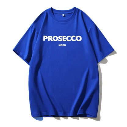 Cotton "Prosecco Mood" Print T-Shirt for Women - Casual Loose Fit Tee by Hirsionsan
