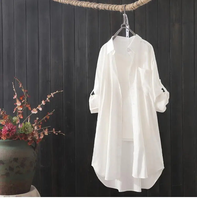 Women's Loose Midi Long Sleeve Shirt