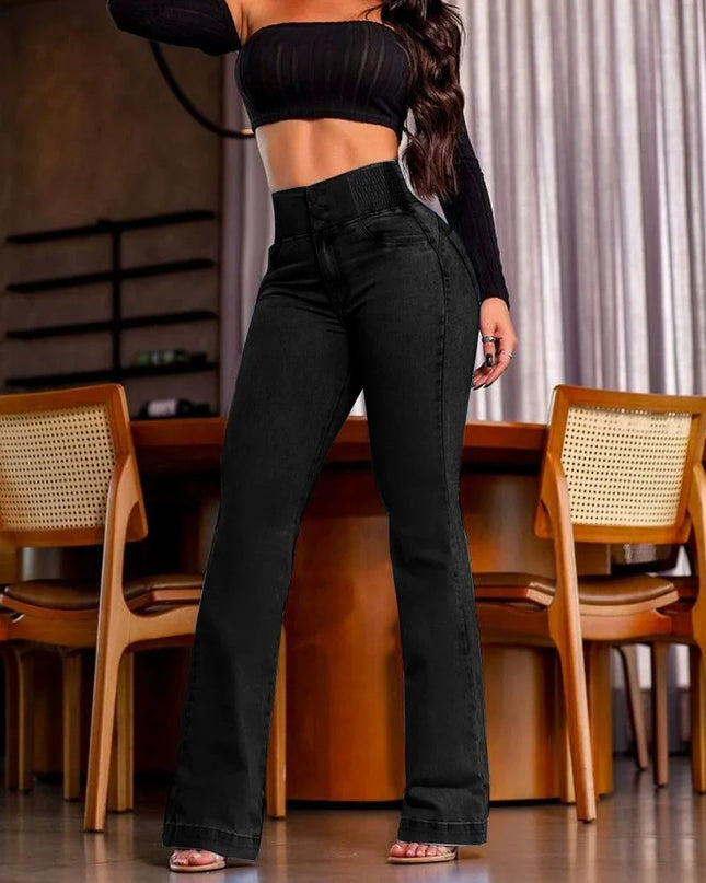Women's Retro High-Waist Elastic Jeans with Slim Bootcut Fit