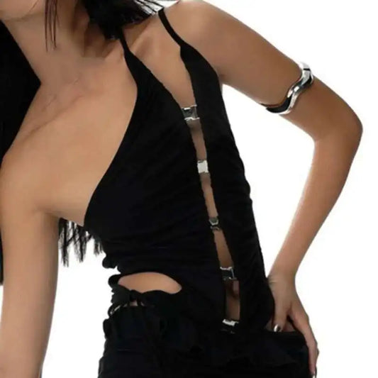 Women's Slanted Shoulder Hollow Out Backless Short Tank Top