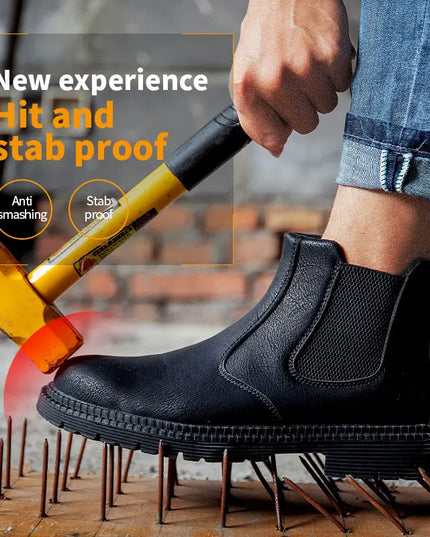 Waterproof Safety Work Shoes for Men - Steel Toe Leather Work Boots with Slip-Resistant Sole