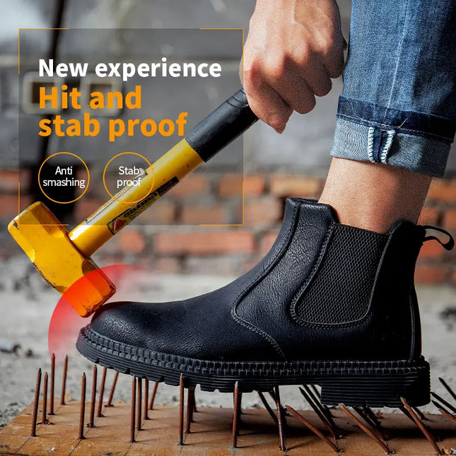 Waterproof Safety Work Shoes for Men - Steel Toe Leather Work Boots with Slip-Resistant Sole