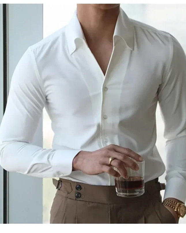 Men's Slim-Fit Wrinkle-Free Casual Collar Shirt with Lapel Design